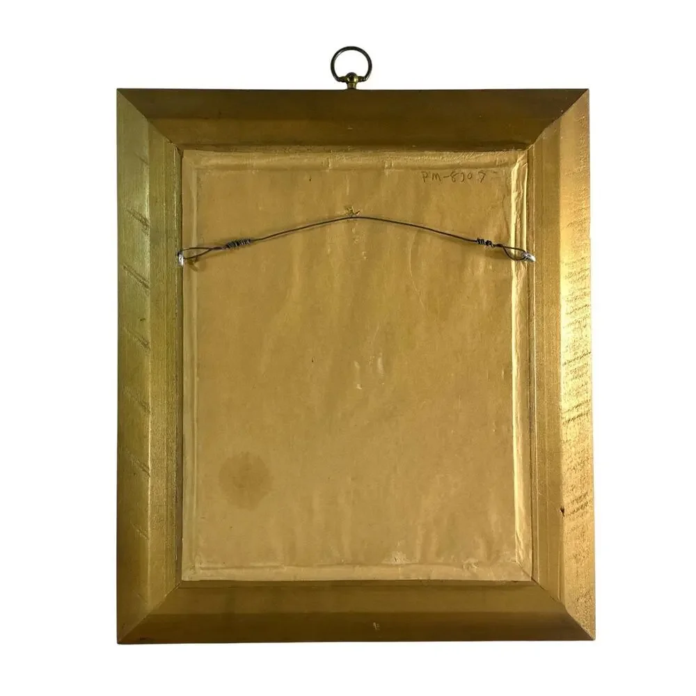 Vintage Black Gold Ornate Wall Mirror Hollywood Regency 12.5x14.5 Ring Top
